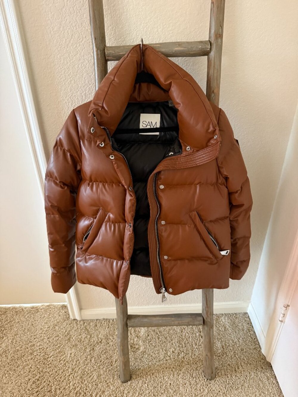 SAM Isabel Vegan Leather Down Puffer Jacket